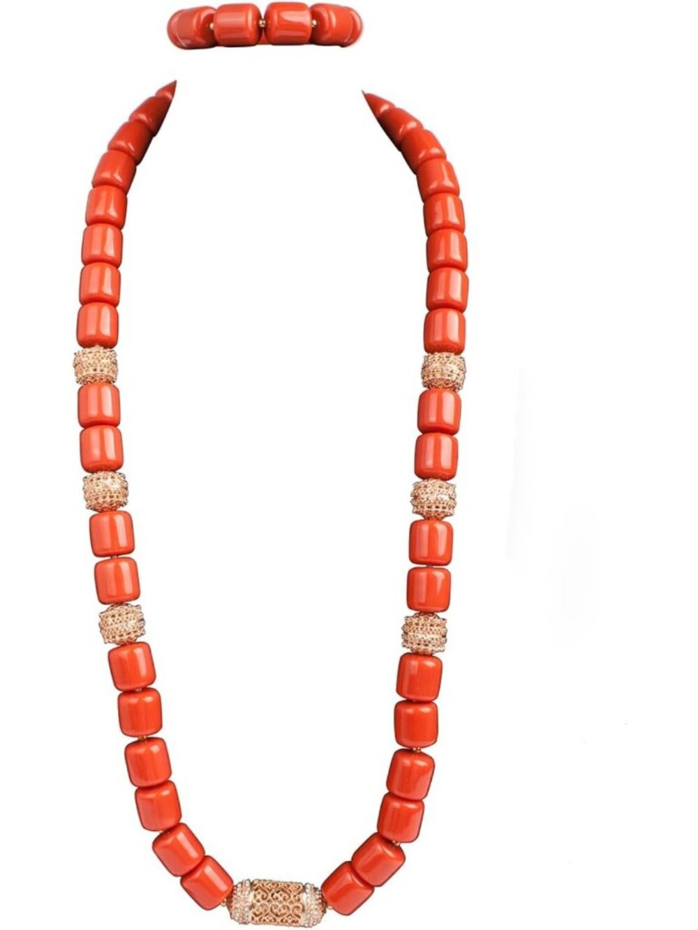 Chunky Multilayer Orange Resin Beads Necklace - Nigerian Men's Jewelry Set